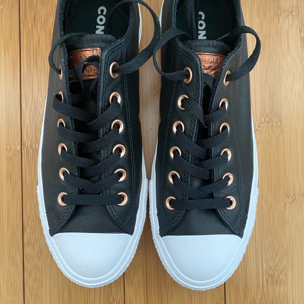 Converse Chuck Taylor Black Leather Rose Gold 8.5